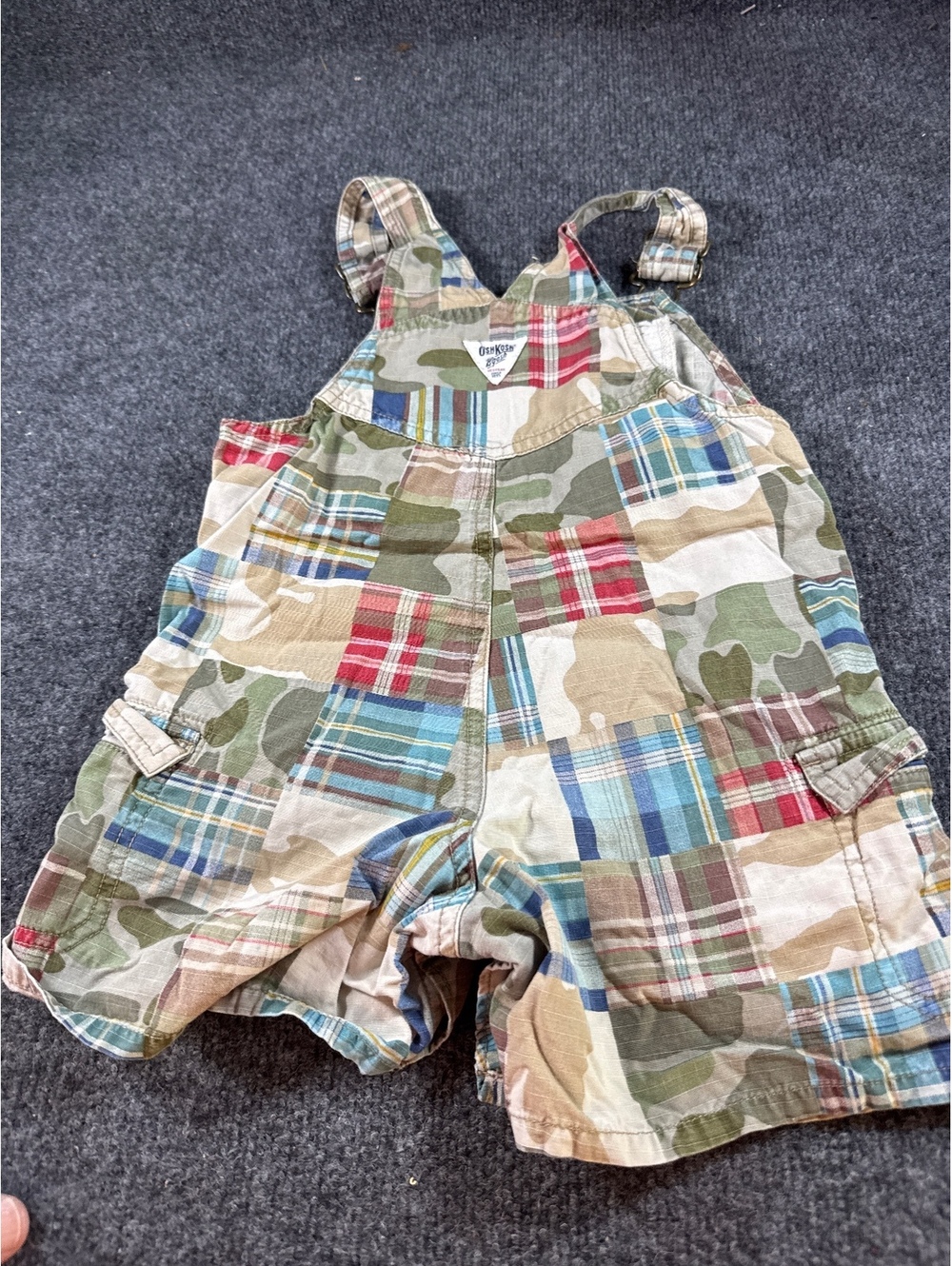 OshKosh B'gosh Baby 24M Patchwork Camo Plaid Bib Overalls Cotton